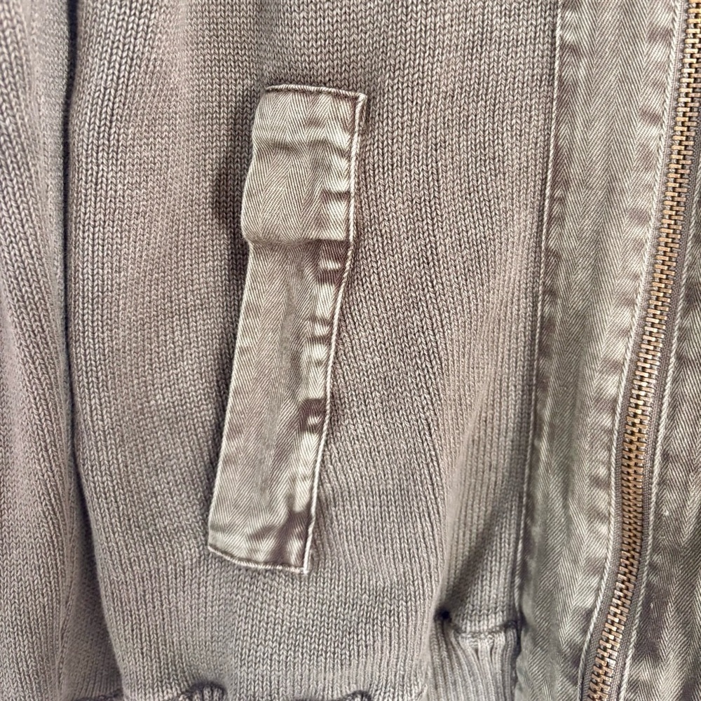 RuffHewn Full-Zip Mock Neck Cotton Knit Cardigan Sweater - Olive - Large - Picture 7 of 8
